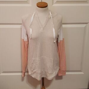 Market & Spruce Dayana Raglan Colorblock Hooded Knit Top Beige Size XS N…‎